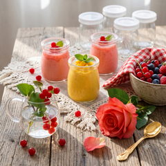 Mini Pudding, Yogurt &amp; Mousse Serving Jars Oven Proof | Thick Clear Glass | Set of 3🍑🍧🍓