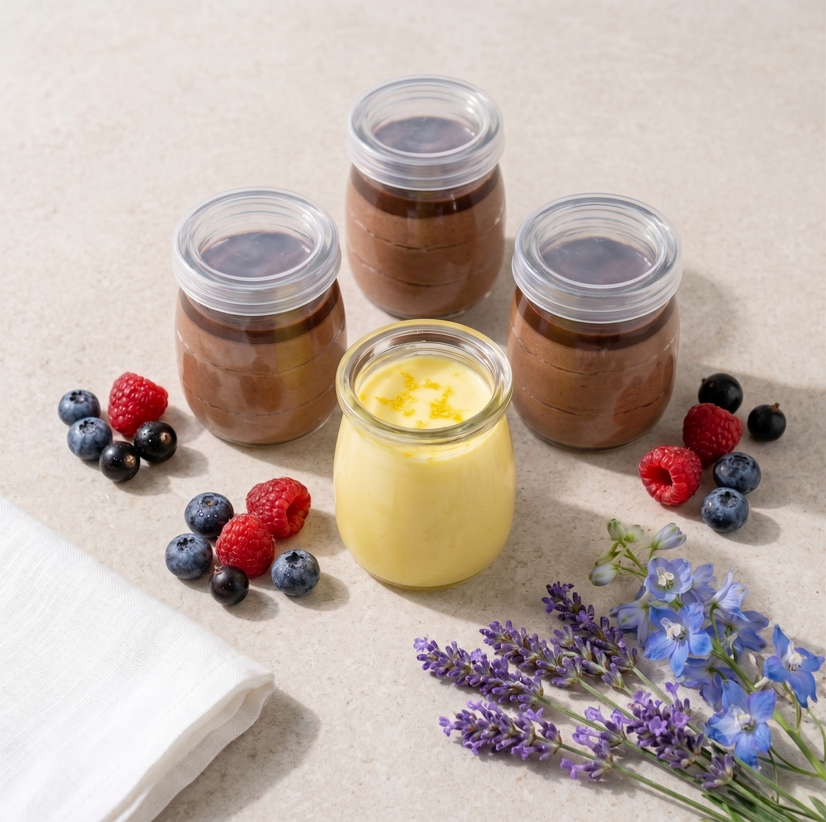 Mini Pudding, Yogurt &amp; Mousse Serving Jars Oven Proof | Thick Clear Glass | Set of 3🍑🍧🍓