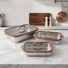 Stainless Steel Serving Dish with Tempered Glass Lid 🍽️