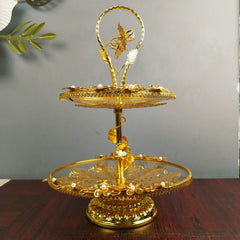 Royal Golden Cake Stand 2 Tier Glass Dessert Tray