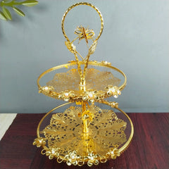 Royal Golden Cake Stand 2 Tier Glass Dessert Tray