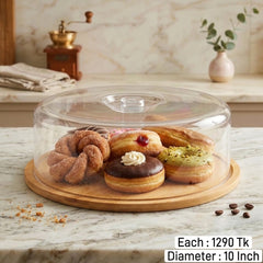 Premium Bamboo Wooden Cake &amp; Bread Serving Tray with Acrylic Dome Lid ✨🍩🍞