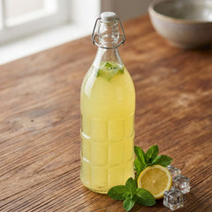 Clear Transparent Imported Glass Bottle With Attached Cork Lid – Perfect for Water, Juice &amp; Milk Storage 🍋💧🥛