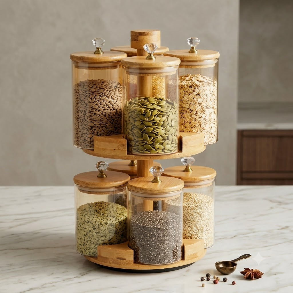 Organize Your Spices in Style with This Premium Rotating Spice Jar Set! 🥫🌾✨