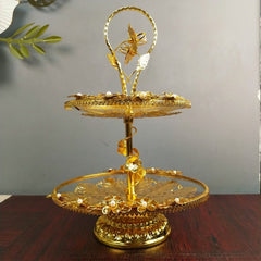 Royal Golden Cake Stand 2 Tier Glass Dessert Tray