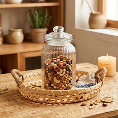 STRIPED GLASS STORAGE JAR WITH AIRTIGHT GLASS LID