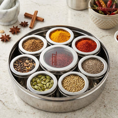 Premium Indian Stainless Steel Masala Jar Set – 9 Pcs 🌶️🧂