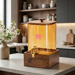 SQUARE BROWN GLASS JUICE DISPENSER WITH WOODEN STAND – ELEGANT &amp; STYLISH SERVING! 🥤🤎
