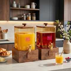 SQUARE BROWN GLASS JUICE DISPENSER WITH WOODEN STAND – ELEGANT &amp; STYLISH SERVING! 🥤🤎