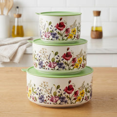Floral Ceramic Storage Bowl Set with Airtight Lids ✨🌸