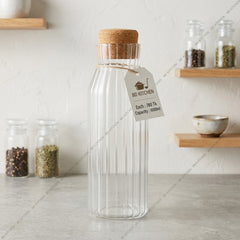 Striped Borosilicate Glass Decanter Bottle – Elegant Heat-Proof Glass Jar with Cork Lid 🍋✨