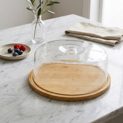 Premium Bamboo Wooden Cake &amp; Bread Serving Tray with Acrylic Dome Lid ✨🍩🍞