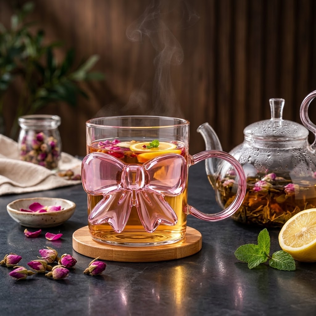 PINK BOW BOROSILICATE GLASS MUG