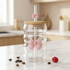 Aesthetic Pink Bow Wavy Ripple Glass Juice Pot 🌸🎀