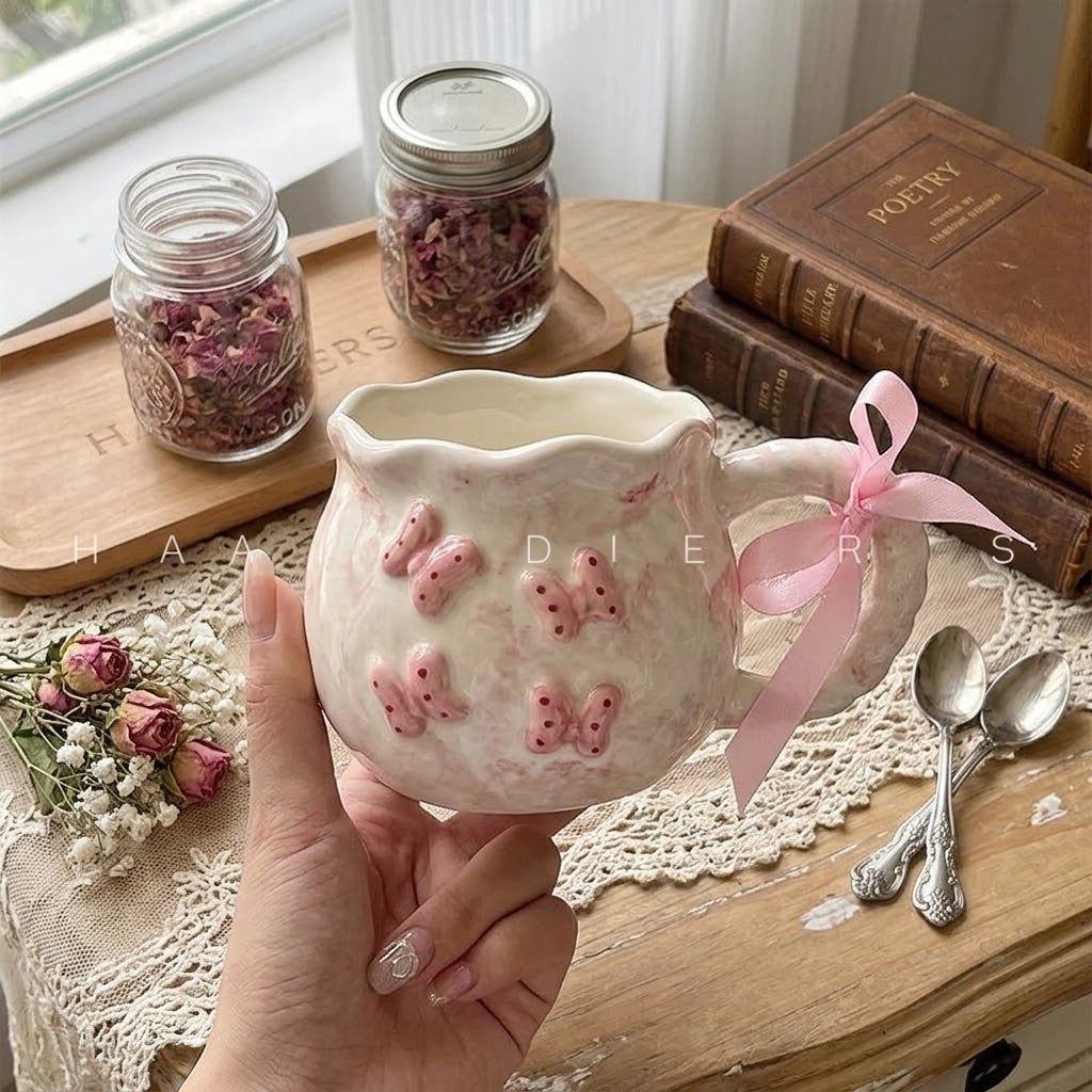 Cute Pink Bowed Handmade Ceramic Mug ☕💗