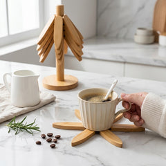 Tree Shape Bamboo Wooden Trivet Set – Aesthetic &amp; Space-Saving! 🌿🌸 ✨