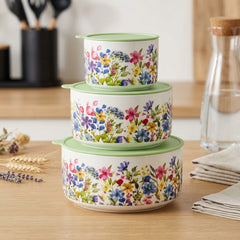 Floral Ceramic Storage Bowl Set with Airtight Lids ✨🌸