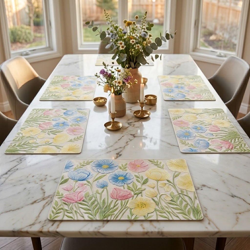 ELEGANT FLOWER PRINT TABLE MAT SET – 6 PCS 🌸