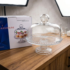 ELEGANT GLASS CAKE STAND WITH DOME LID