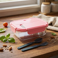Premium Borosilicate Glass Lunch Box with Airtight Cutlery Lid – Smart, Stylish & Convenient! ✨🍱