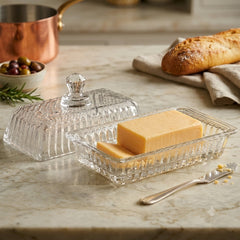 Elegant Striped Aesthetic Clear Glass Butter Box – Keep Your Butter Fresh in Style! 🧈🍥✨