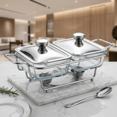 Premium 2-Piece Glass Chafing Buffet Dish Set – Perfect for Elegant Dining &amp; Serving! 🍽️🔥