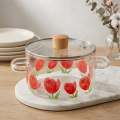 Lotus Print Borosilicate Glass Casserole Pot 🍥✨