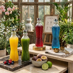 Premium Transparent Curved Glass Bottle With Stainless Steel Spiral Lid – Perfect for Water, Juice &amp; Milk Storage 🍋🌊🍒