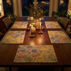 ELEGANT FLOWER PRINT TABLE MAT SET – 6 PCS 🌸