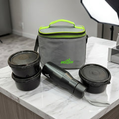 MILTON ARISTA TIFFIN SET WITH 3 CONTAINERS &amp; 475ML STAINLESS STEEL BOTTLE
