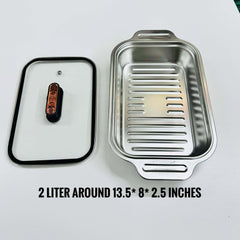 Ovenproof Stainless Steel Serving Dish with Temper Glass Lid Roaster Pan Stainless Steel Rectangular Fish Baking Tray Cake Casserole Pan Deep Dish Serving Platter for Cooking Turkey Beef Vegetable, Oven Dishwasher Safe
