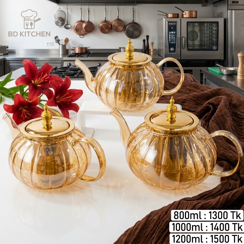 Pumpkin Shape Golden Glass Tea Kettle – Elegant Tea Time Essential 🫖🌿