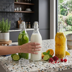 Clear Transparent Imported Glass Bottle With Attached Cork Lid – Perfect for Water, Juice &amp; Milk Storage 🍋💧🥛