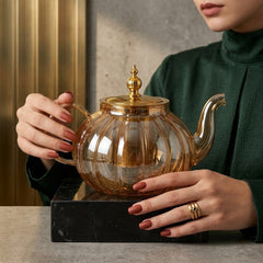 Pumpkin Shape Golden Glass Tea Kettle – Elegant Tea Time Essential 🫖🌿