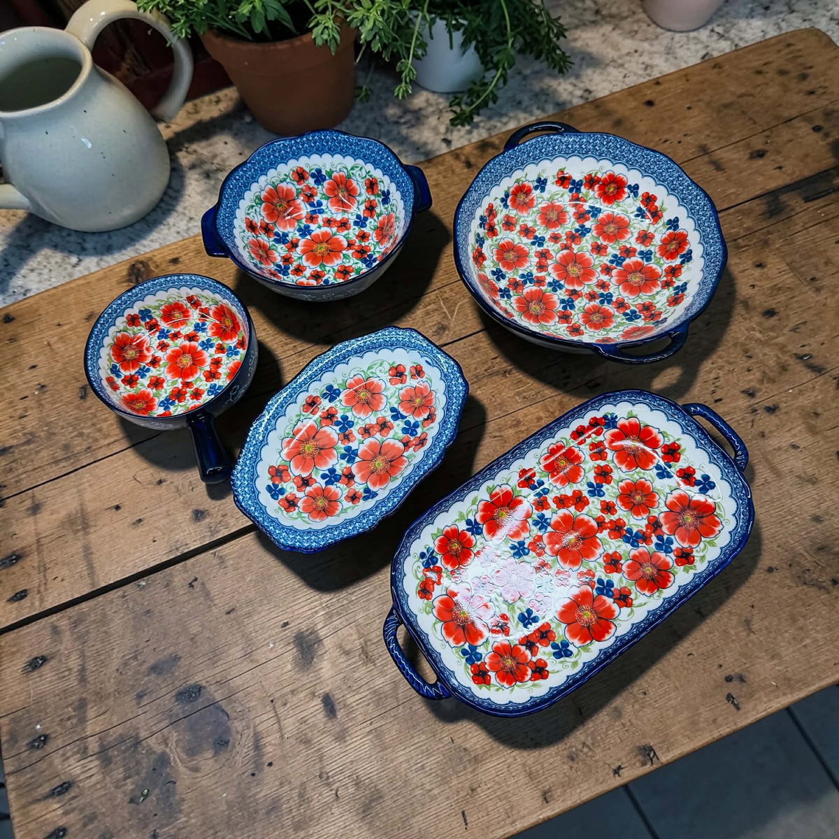 Floral Design Red Color Ceramic Dinner set