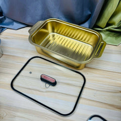 4 Liter Stainless Steel and Golden Colour Serving Dish Bake dish with Glass Lid