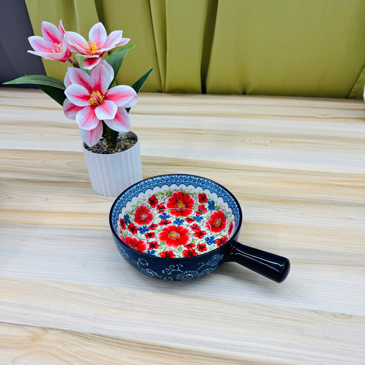 Fruit Print Bowl, Korean Tableware Cute Ceramic Bowl With Handle, Microwave Heating Bowl Instant Noodle Bowl