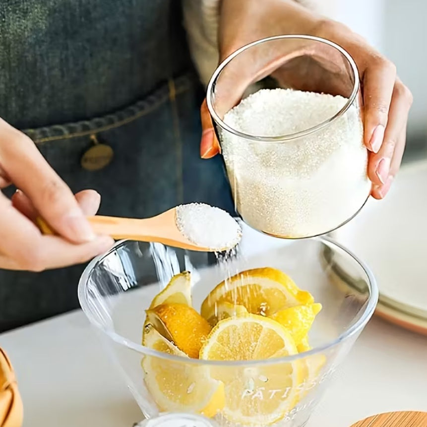 3pcs Fashion Condiment Jar Set, Storage Food, Decorative Storage Seasoning Glass Container Box, High Borosilicate Glass Jar with Bamboo Spoon Lid and Base for Home Kitchen