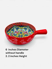 Bohemian Ceramic Hand-Painted Embossed Patterned Salad Bowl with Handle Kitchen Bakeware Microwave & Oven Safe 1 pc