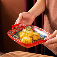 Bohemian style salad plate with double ear ceramic pasta dish, can be used for oven, microwave