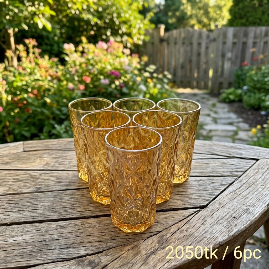 LUXURY AMBER DIAMOND CUT GLASS TUMBLER SET ✨